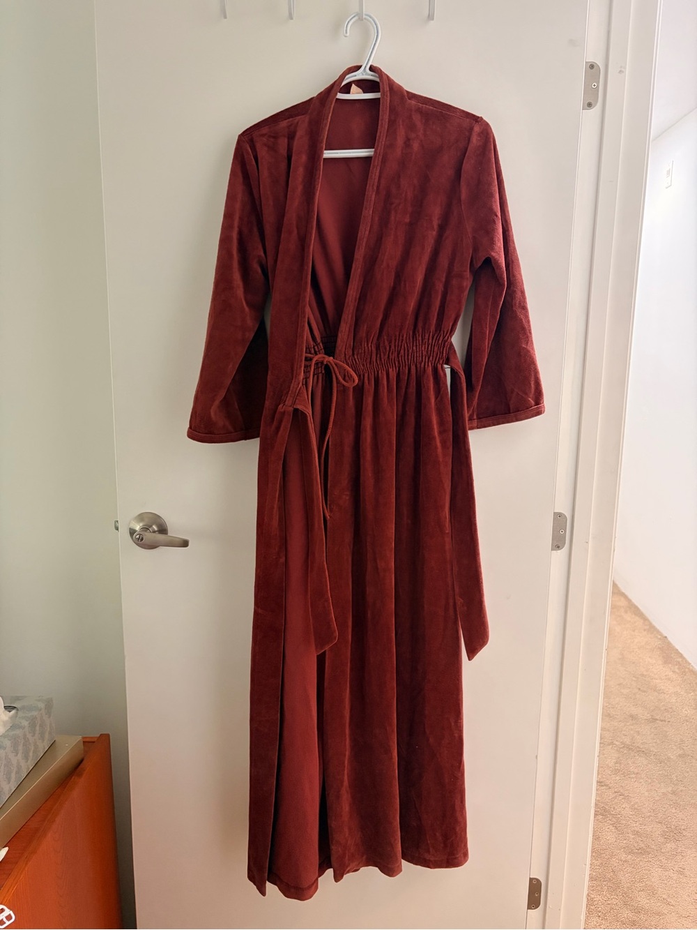 Vintage 70s Molyclaire Velour Velvet Maxi Robe Dressing Gown Burgundy